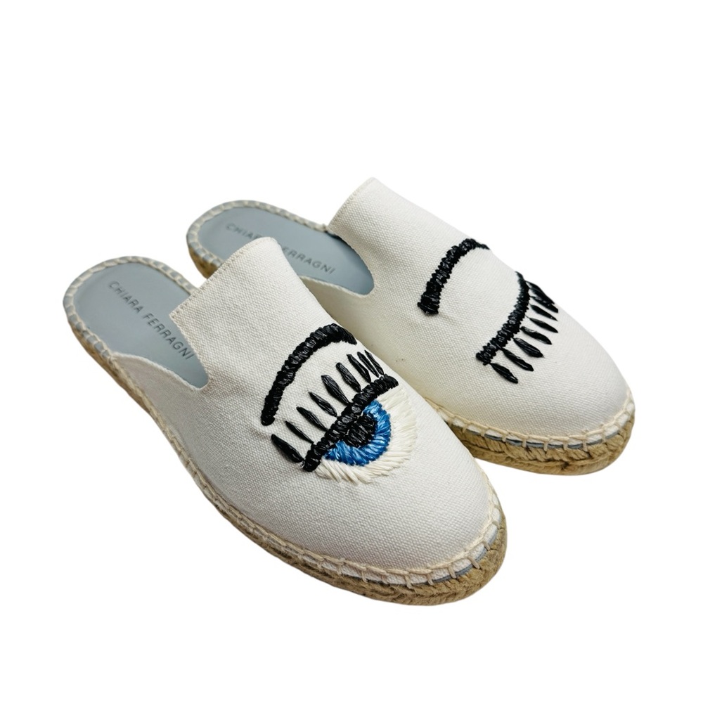 Chiara Ferragni Canvas Espadrille Mules. Size 37